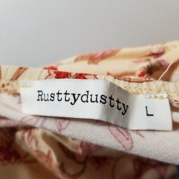 Rusttydustty top Large floral print cropped puff sleeve cutout tie back boho - Picture 12 of 13